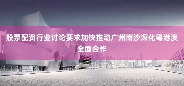 股票配资行业讨论要求加快推动广州南沙深化粤港澳全面合作